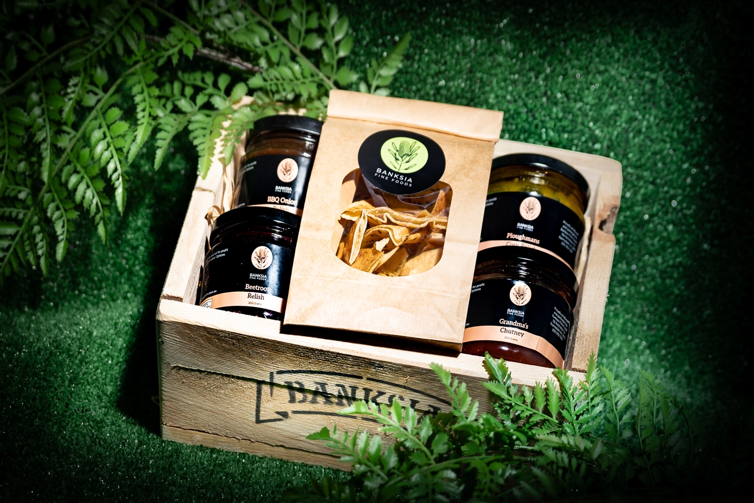 hamper with various preserves and snacks made by Banksia Fine Foods social enterprise at NDIS registered disability support Distinctive Options